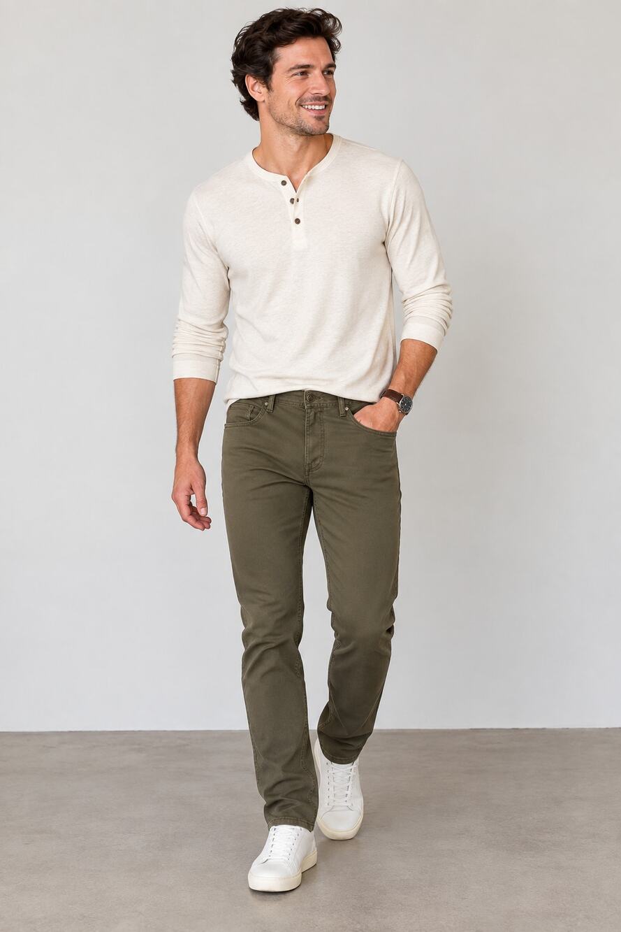 Archer Mens Slim Stretch Olive Green Pants 36 x 30 Straight Leg Casual